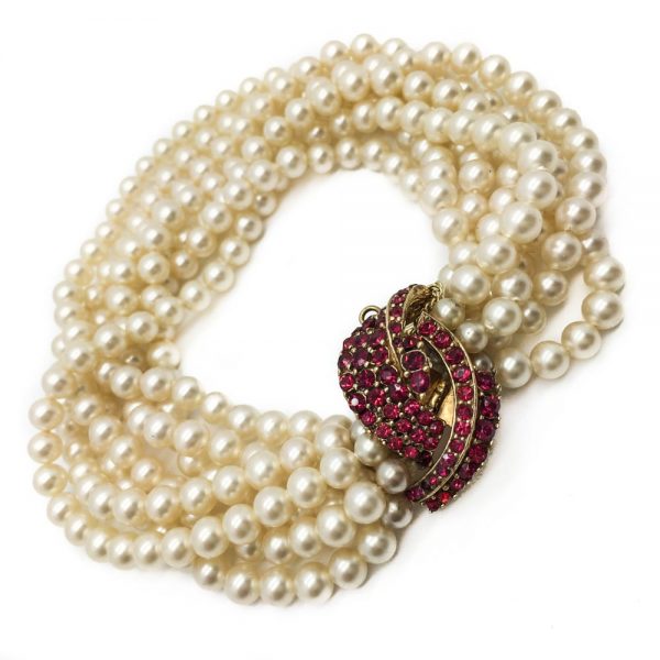 Ciner faux ruby and pearl torsade bracelet